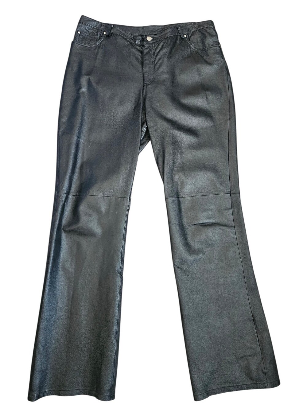 MetroStyle Women's 14T Black Leather Pants Clubbing Biker Y2K Festival Moto Goth